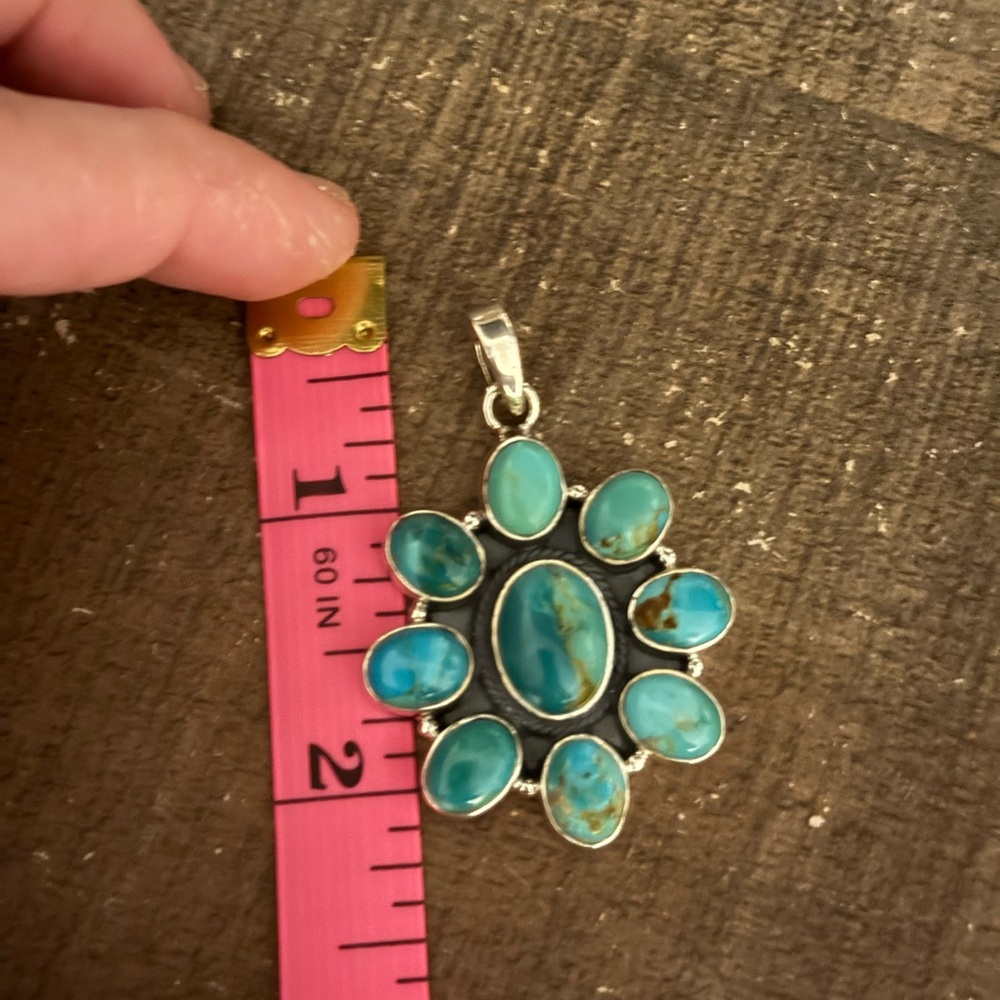 Sterling silver genuine Turquoise cluster Pendant - Picture 4 of 4